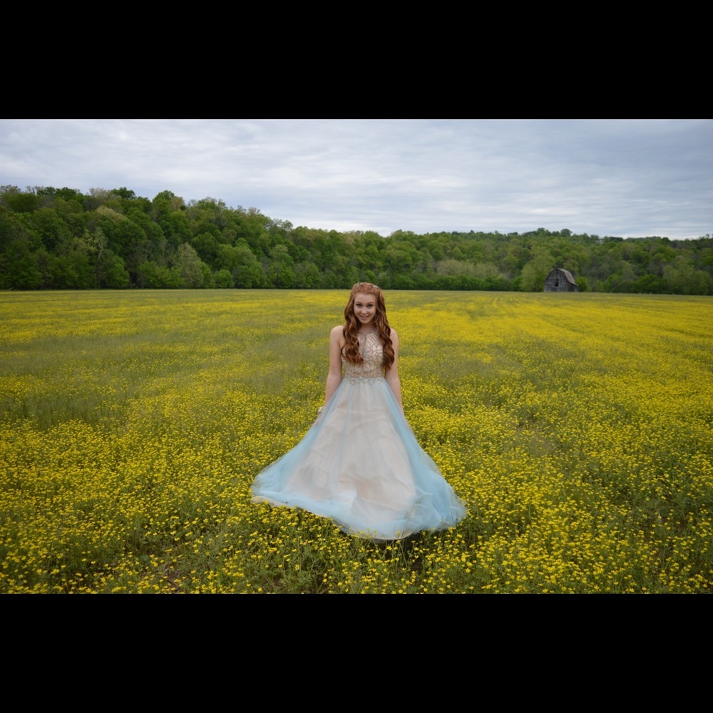 Blue Tulle and Beaded Prom Dress